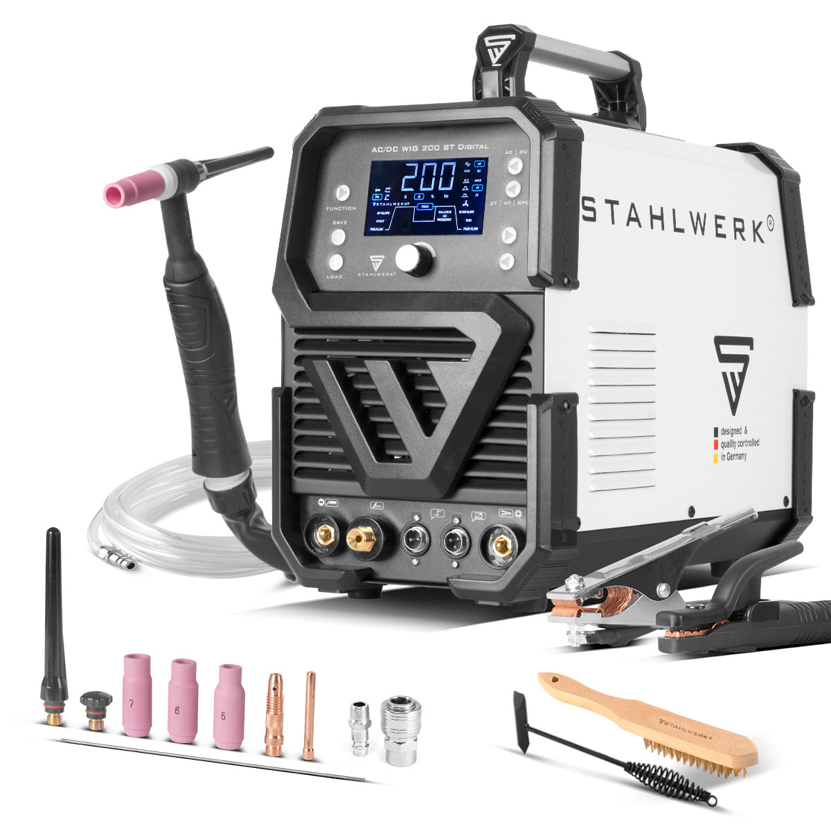 Steelworks Kaynak Makinesi AC/DC WIG 200 ST Dijital | Combi Kaynak Cihazı | Spot Fonksiyon | Combi Kaynak Sistemi | Entegre temiz fonksiyonlu 200 A ile alu-uygun peruk mma inverter