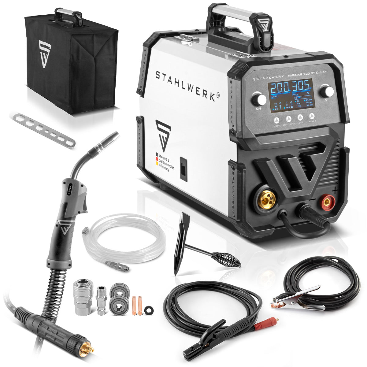 STAHLWERK Schweißgerät MIG MAG 200 ST Digital IGBT Schutzgas-Schweißgerät | Inverter mit 200 A, Spot-Funktion, synergischem Drahtvorschub, FLUX und MMA | ARC Funktion