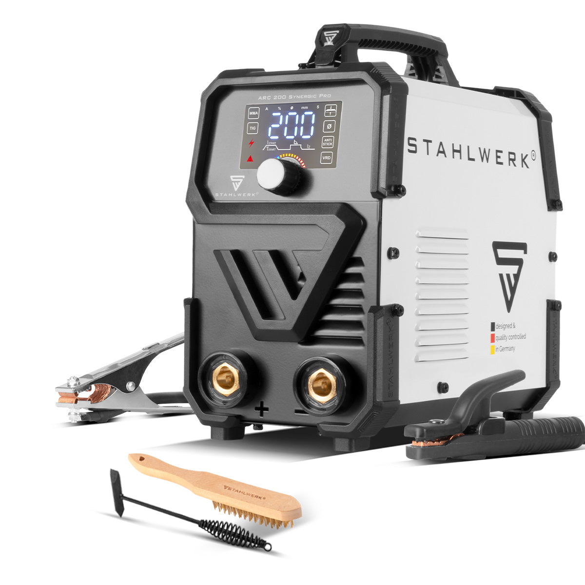 STAHLWERK ARC 200 Synergic Pro Elektroden-Schweißgerät, vollsynergischer MMA | E-Hand | Lift-TIG Inverter mit 200 Ampere und IGBT Technologie
