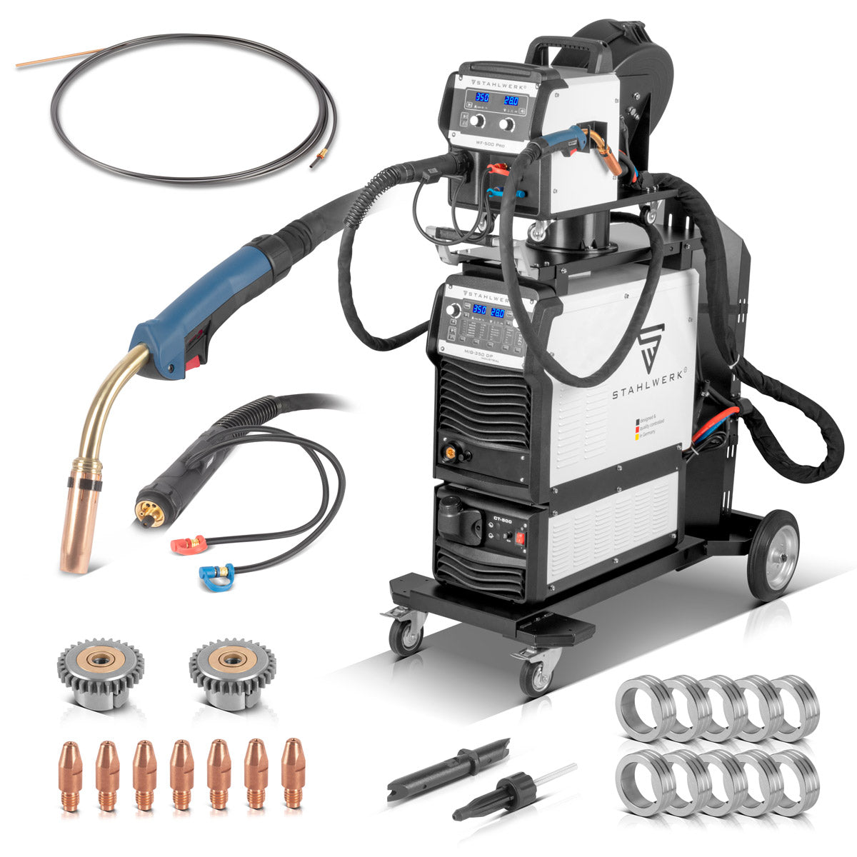 STAHLWERK Industrie-Schweißgerät MIG MAG 350 DP Vollsynergischer, wassergekühlter IGBT Inverter mit 350 A und Spot-Funktion, MIG MAG Schweißanlage mit Puls | Doppelpuls | High-Speed Puls