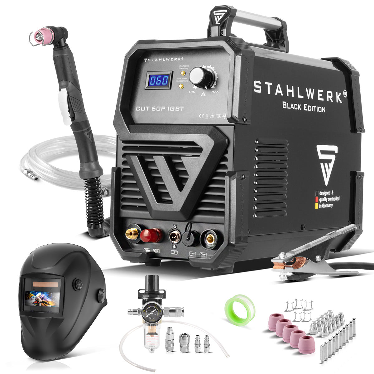 STAHLWERK CUT 60 Pilot IGBT Vollausstattung Plasmaschneider mit 60 Ampere Pilotzündung, bis 24 mm Schneidleistung, für lackierte Bleche & Flugrost