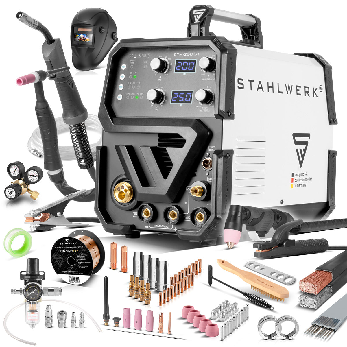 Stahlwerk CTM-2550 ST combi welding device WIG + MIG/MAG + MMA/E-Hand + Cut/Plasma with 200 amps and 50 ampere plasma function Full equipment
