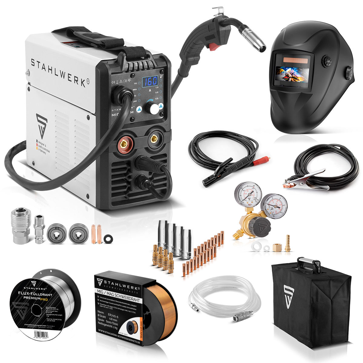 Stahlwerk Mig Mag 160 M Équipement complet Dispositif de soudage IGBT Full Syngical 5 en 1 Dispositif combinant avec des 160 ampères réel