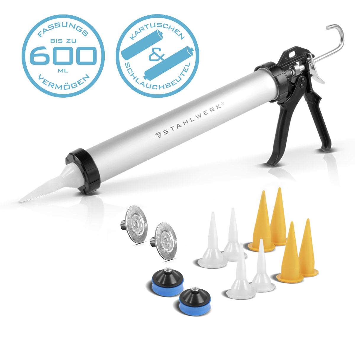 Pistolet en silicone en silicone SP-600 ST 600 ML CARTRIDE PRAIS / CARTRIDGE FAUX D'Aluminium stable pour les cartouches et les sacs pour le silicone et l'application des matériaux adhésifs et d'étanchéité