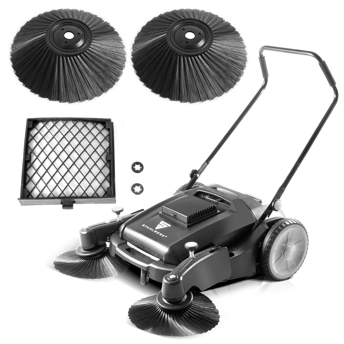 Steel mill SL-35 ST with 1000 mm bracket and 55 l of capacity, hand sweeping / floor sweeper with a double brush head