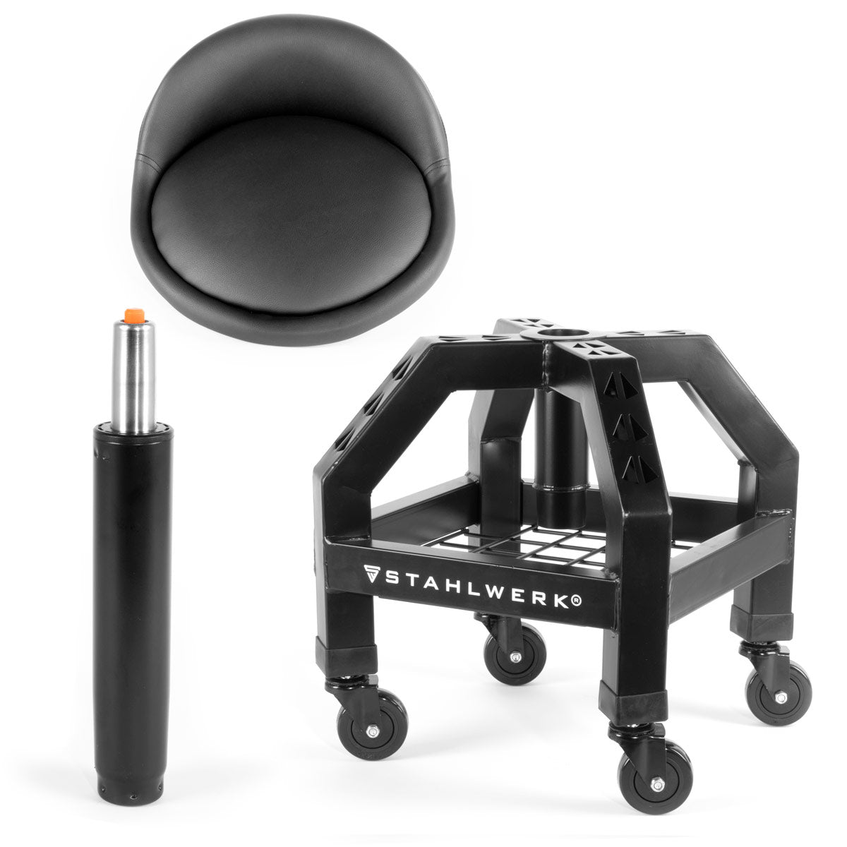 Taller de taller de altura de acero ajustable VWH-300 ST con gran compartimento de almacenamiento, resistente hasta 136 kg, altura de asiento de 59-76 cm, asiento rodante / rodillo con rodillos de luz de bola