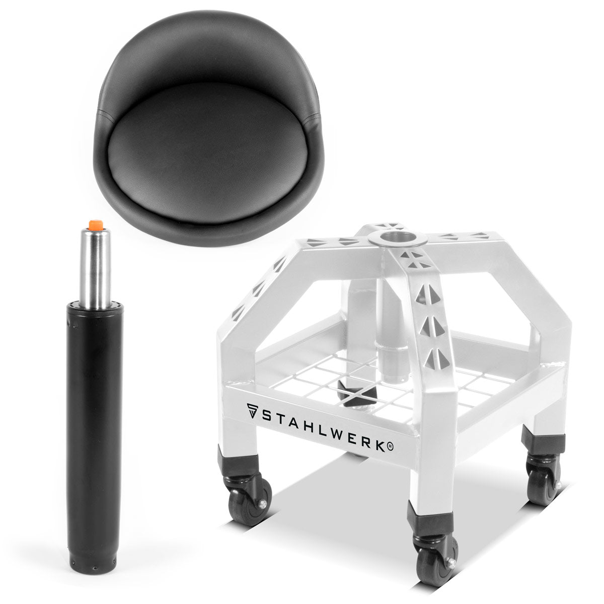 Taller de taller de altura de acero ajustable VWH-300 ST con gran compartimento de almacenamiento, resistente hasta 136 kg, altura de asiento de 59-76 cm, asiento rodante / rodillo con rodillos de luz de bola