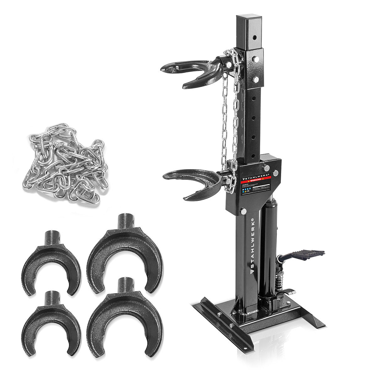 STAHLWERK Hydraulischer Federspanner HSC-820 ST mit 1t Spannkraft zur Montage und Demontage von Stoßdämpferfedern, Universal-Montagespanner | Tuning Werkzeug | Federbeinspanner für Kfz