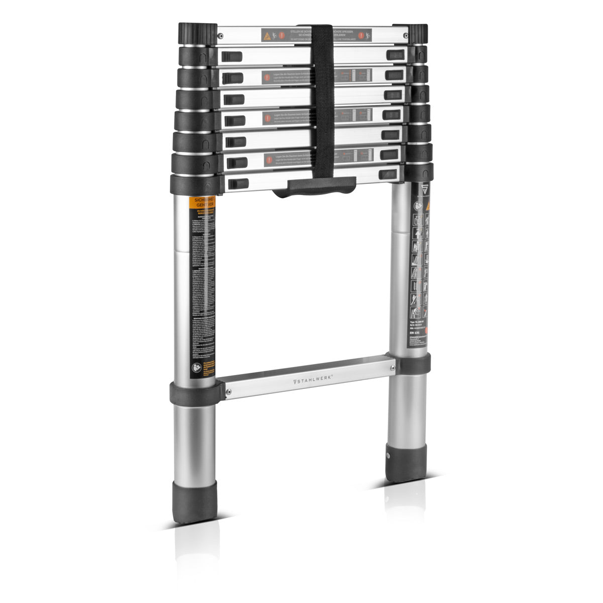STAHLWERK Teleskopleiter TL-260 ST mit 150 kg Tragkraft und 2,60 m Maximallänge, ausziehbare Aluminiumleiter | Anlegeleiter | Sprossenleiter mit rutschfesten Sprossen inklusive 7 Jahre Hersteller-Garantie