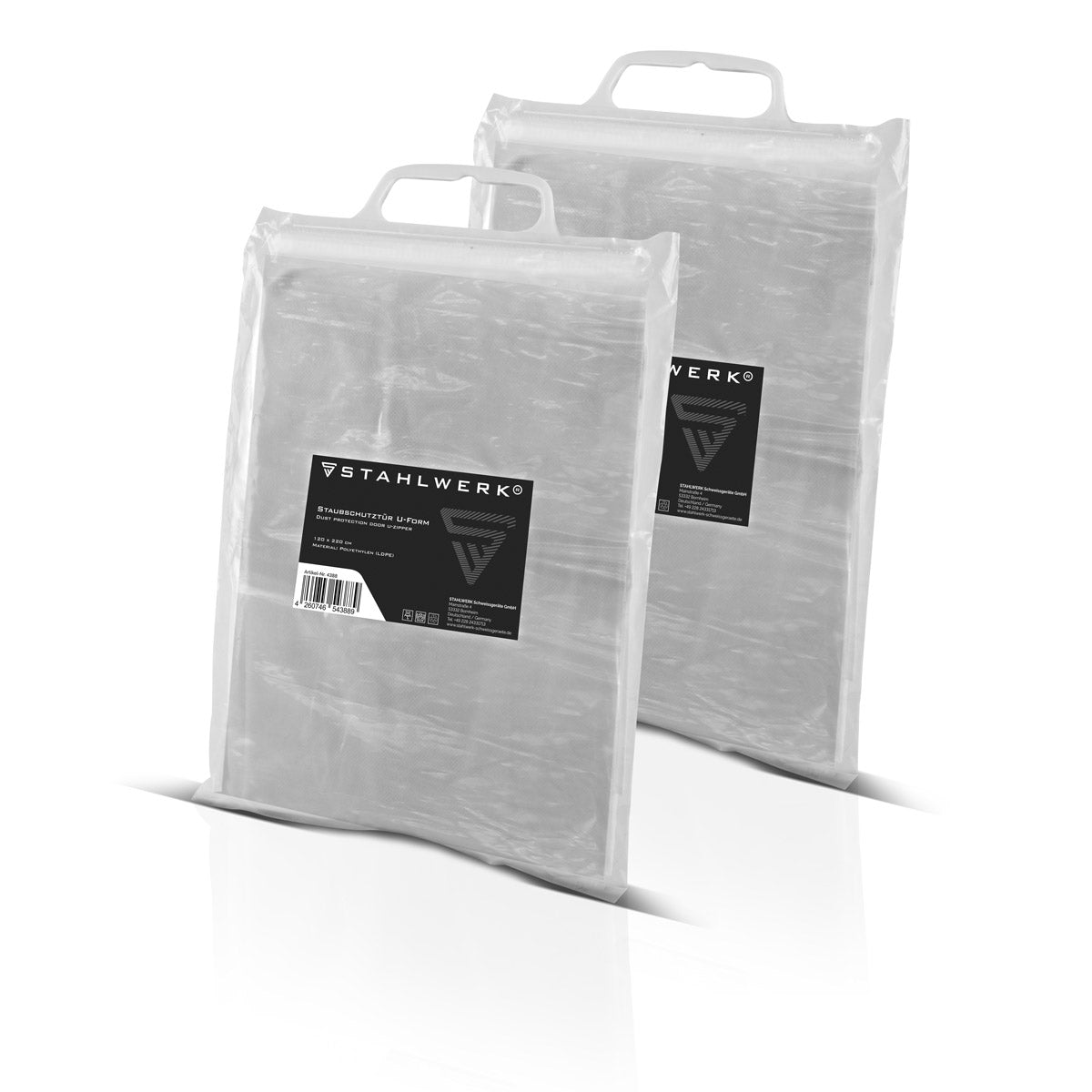 STAHLWERK Staubschutztür 2er Set U-Form Staubtür / Schmutzschleuse / Staubvorhang mit integriertem Reißverschluss