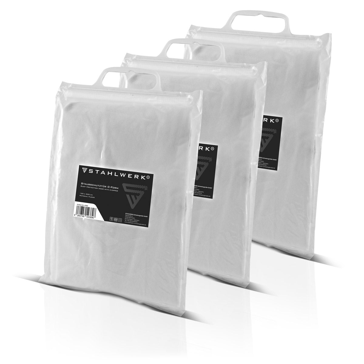 STAHLWERK Staubschutztür 3er Set C-Form Staubtür / Schmutzschleuse / Staubvorhang mit integriertem Reißverschluss