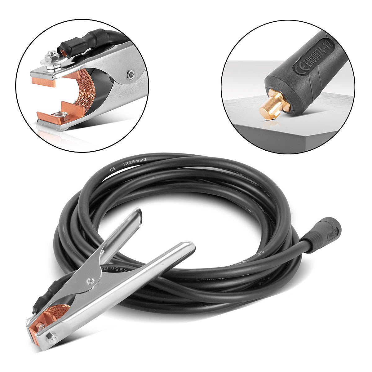 Alicates de masa de Steelworks hasta 300 por masa cleme | Cerrar el equipo que incluye cable de soldadura de 8 m | Cable de masa con enchufe de 25 mm² y 9 mm