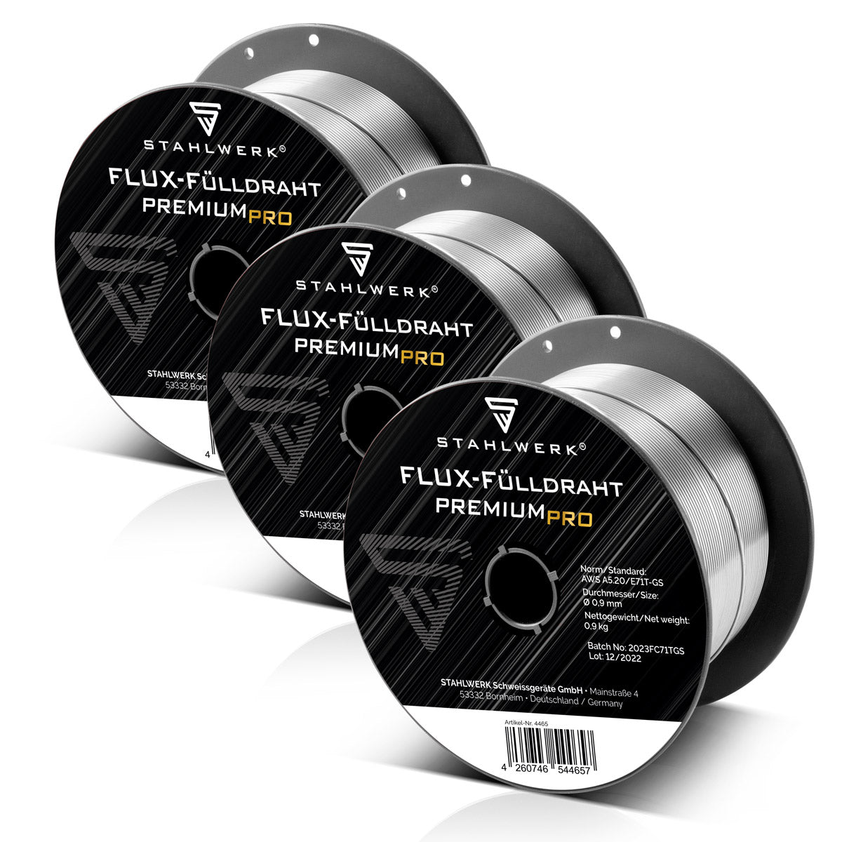 STAHLWERK MIG MAG Premium Schweißdraht - Fülldraht 3er Set E71T-GS Ø 0,9 mm S100/ D100 Drahtrolle mit 0,9 kg / Flux-Fülldraht