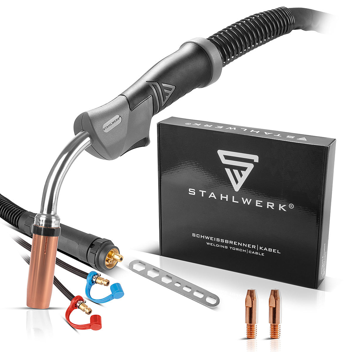 Agua de acero Agua Cooled MIG Mag Welding Torch AK501D | MB501D a 500 A con un paquete de manguera de gas protector de 3 m y conexión Euro Central