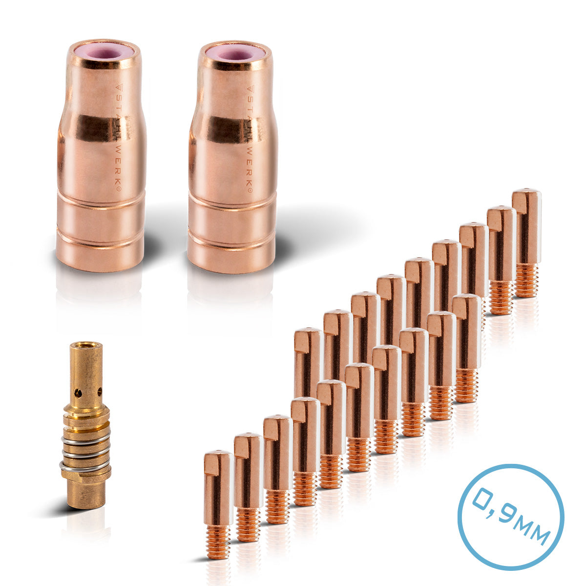 AK15/MB15 AK14/MB14 Aşınma Parçaları Seti | 23 parçalı Orijinal Kaynak Aksesuarları Doldurma Tel Nozulları | Nozul taşıyıcı ve güç memeleri 0,9 mm