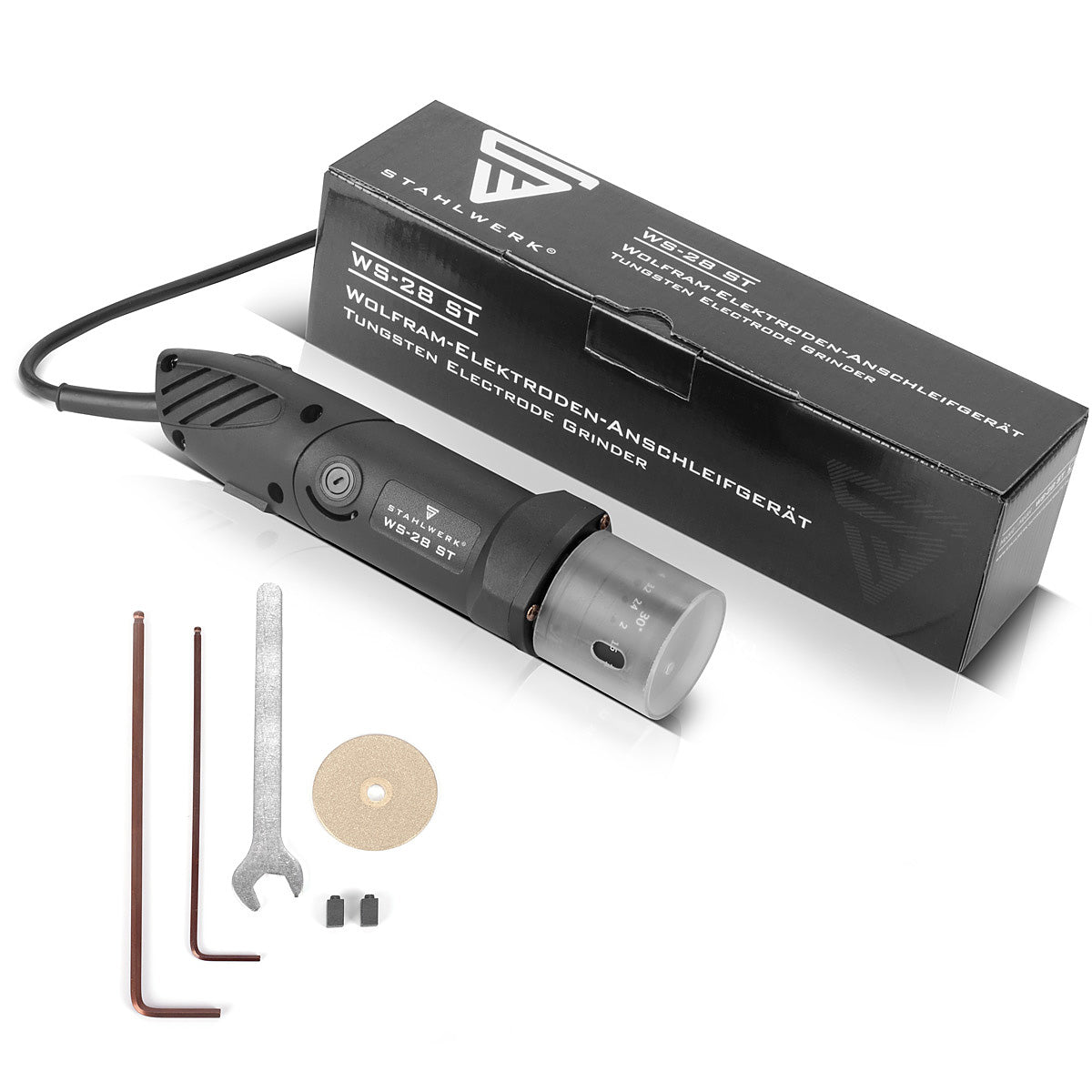 STAHLWERK Wolframschleifgerät WS-28 ST mit 280 W und 800 - 28.000 U/min WIG Elektrodenschleifgerät | Wolframschleifer | Elektrodenschärfer zum Anschleifen von 1,0 - 4,0 mm Wolframelektroden
