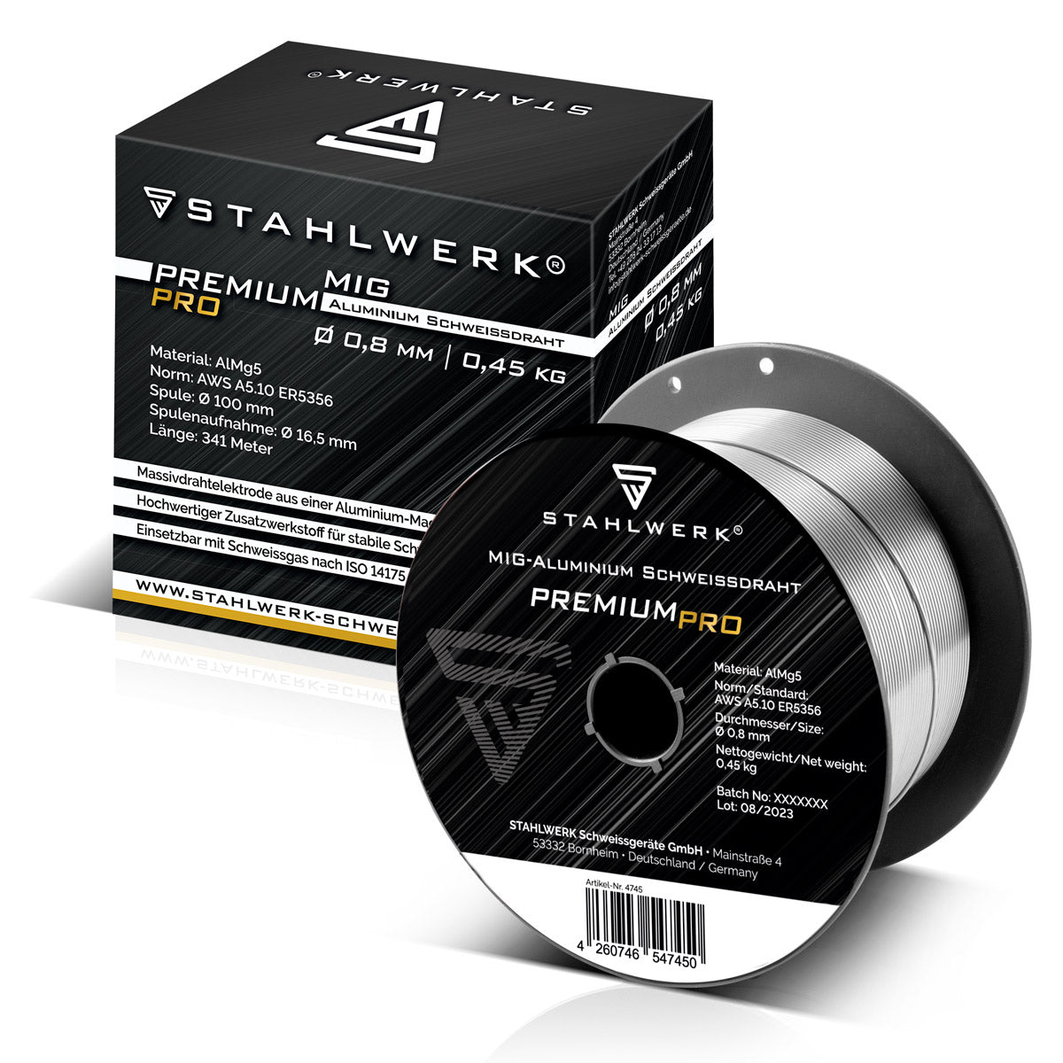 STAHLWERK MIG MAG Filo di saldatura in alluminio ER5356 (ALMG5) 0,8 mm 0,45 kg rotolo di filo | Wire Coil | Materiale aggiuntivo | Filo del sudore universale | Elettrodo a filo solido