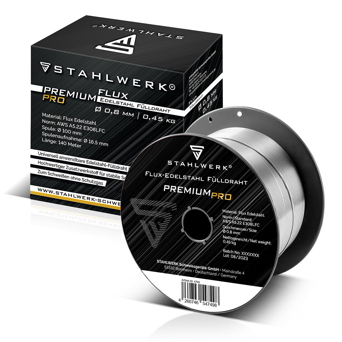 STAHLWERK FLUX Edelstahl Fülldraht E308LFC 0,8 mm 0,45 kg Drahtrolle | Drahtspule | Zusatzwerkstoff | Universal Schweißdraht | Massivdrahtelektrode