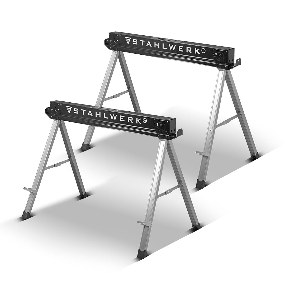 Stahlwerk Sawbock SB-757 ST 2 set toz kaplı metal çalışma kutusunda | Evrensel Klappbock | Maksimum yük kapasiteli 500 kg ve yan tutucu ile iskele bock