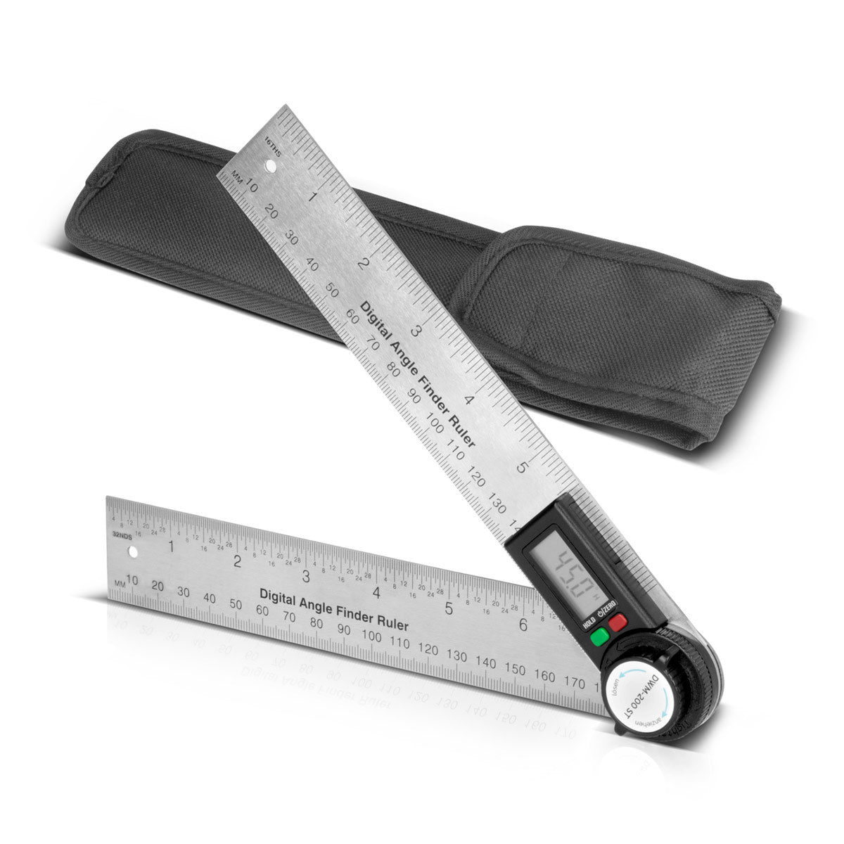 STAHLWERK Digitaler Winkelmesser DWM-200 ST mit 180 mm Messbereich 360° Präzisions-Winkelmessgerät | Gradmesser | Winkellineal aus Edelstahl