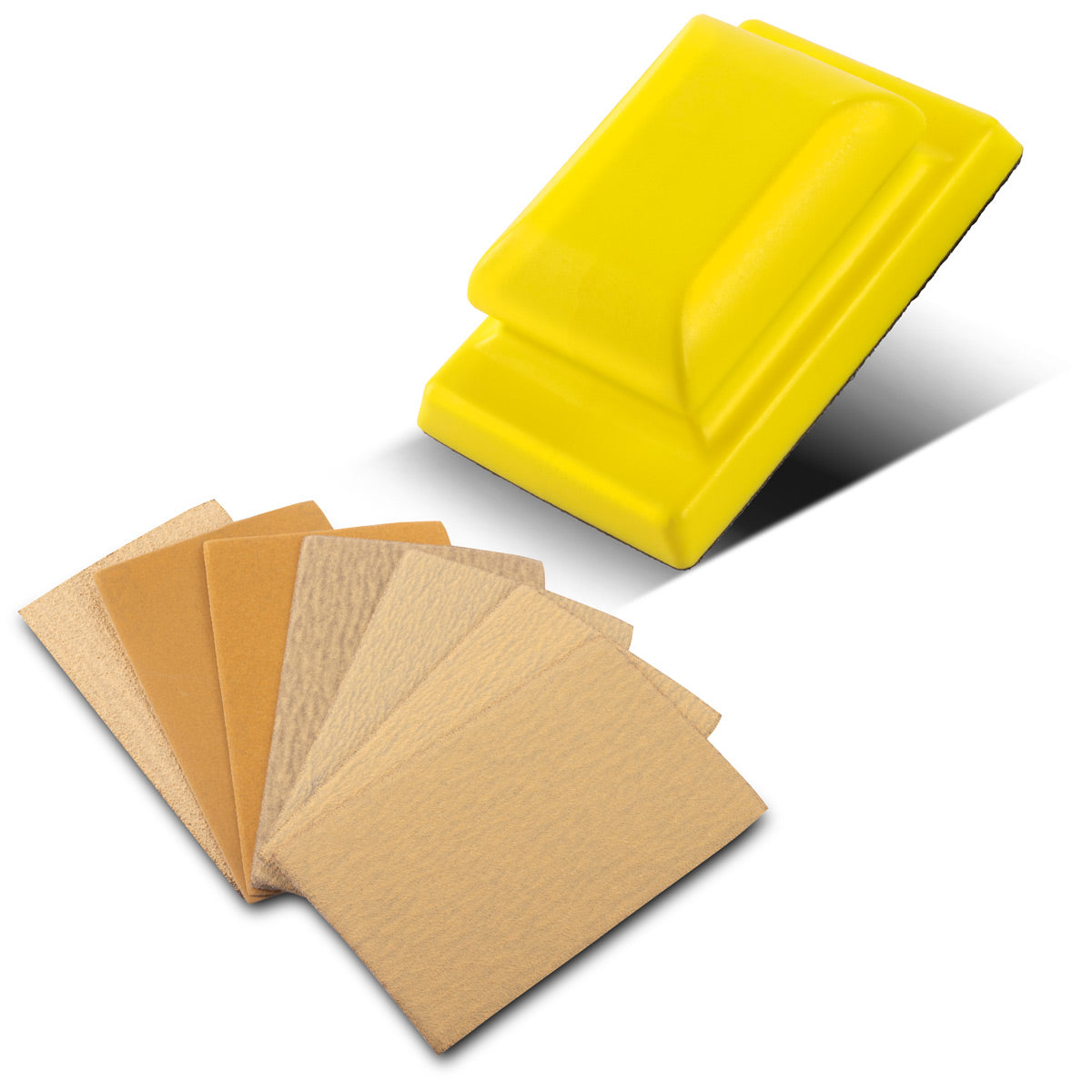 STAHLWERK Handschleifblock Set mit P80 | P100 | P120 | P150 | P180 | P240 | P320 Körnung, Schleifblock | Schleifschwamm | Handschleifer aus PU-Schaumstoff mit Klett-Schleifmittel 70 x 115 mm