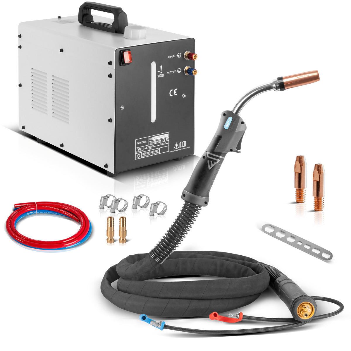 STAHLWERK Wassergekühlter MIG MAG Schweißbrenner AK501D | MB501D bis 500 A mit 3 m Schutzgas-Schlauchpaket und Eurozentralanschluss inklusive Wasserkühler mit 370 W und 6 L Tank