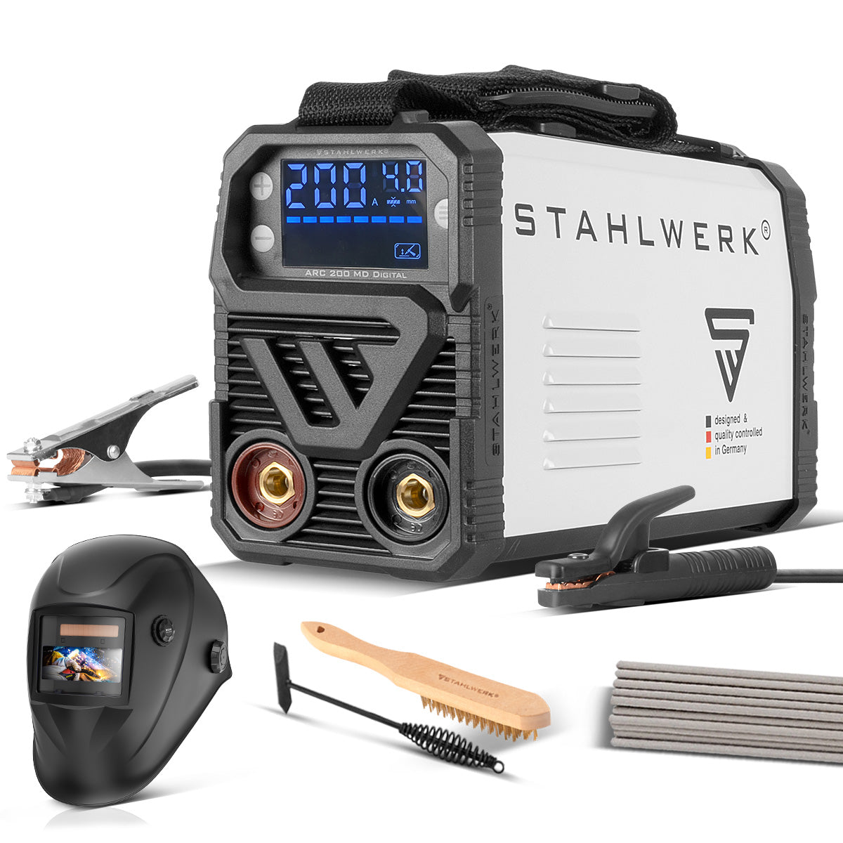 Máquina de soldadura Steelworks ARC 200 MD Digital - DC Equipo completo MMA | E-Hand | Inverter Lift-Tig con 200 amperios, pantalla digital, tecnología IGBT y tablero único