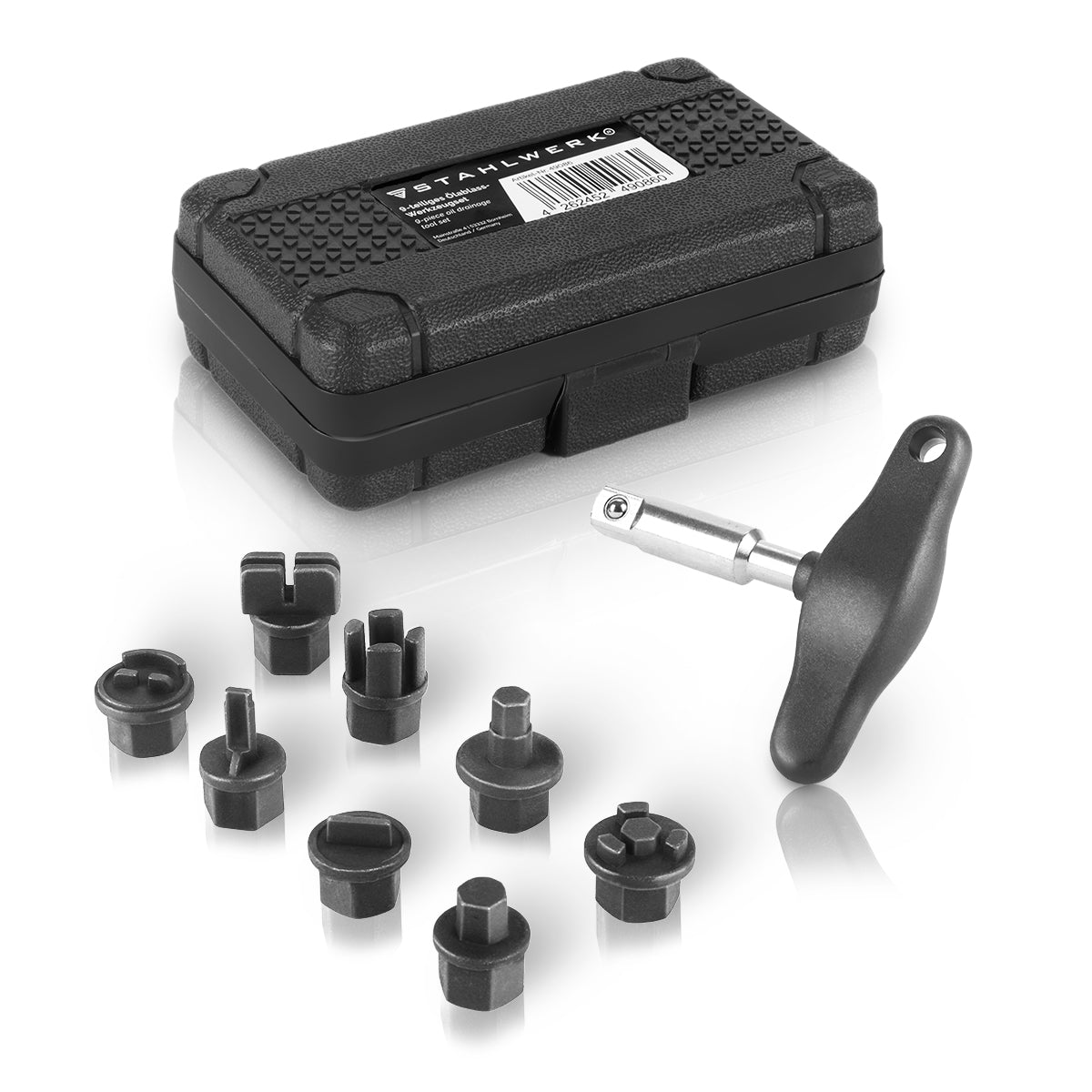 STAHLWERK Ölablass-Werkzeug Set 9 Teile | Ölwechsel-Werkzeug | Öldienst-Spezialprofil-Satz | Steckschlüssel-Satz für Kunststoff-Ölablassschrauben von BMW | DAF | Ford | GM | MAN | Mercedes | PSA | VAG