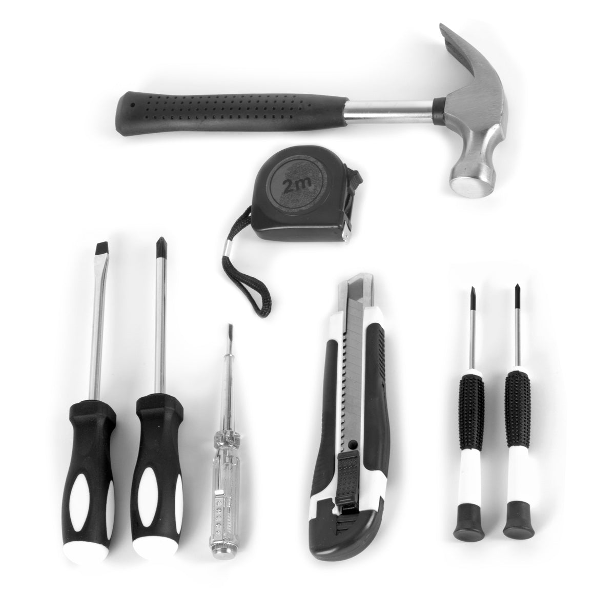 STAHLWERK Heimwerker Set HTS-9 ST Werkzeugkoffer | Tool Box | Werkzeugkasten mit 8-teiligem Werkzeug Set aus Schraubendrehern, Maßband, Hammer, Elektrosonde und Universalmesser