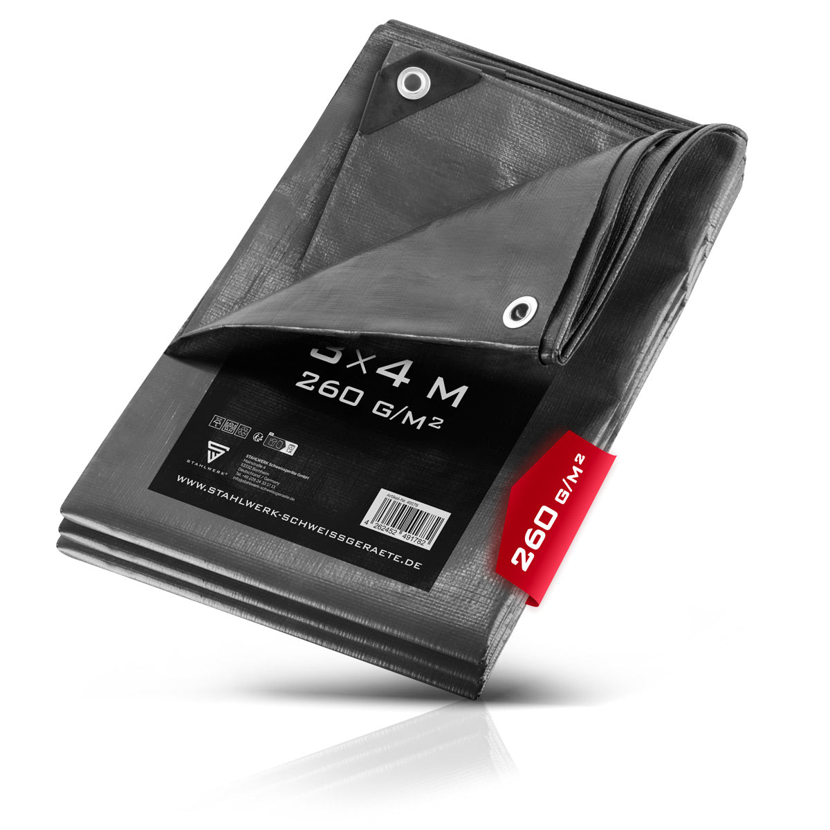 STAHLWERK Abdeckplane mit Ösen 3 x 4 m 260 g/m² wasserdichte Schutzplane | Gewebeplane | Gartenplane | Bootsplane | Holzplane | PE Plane