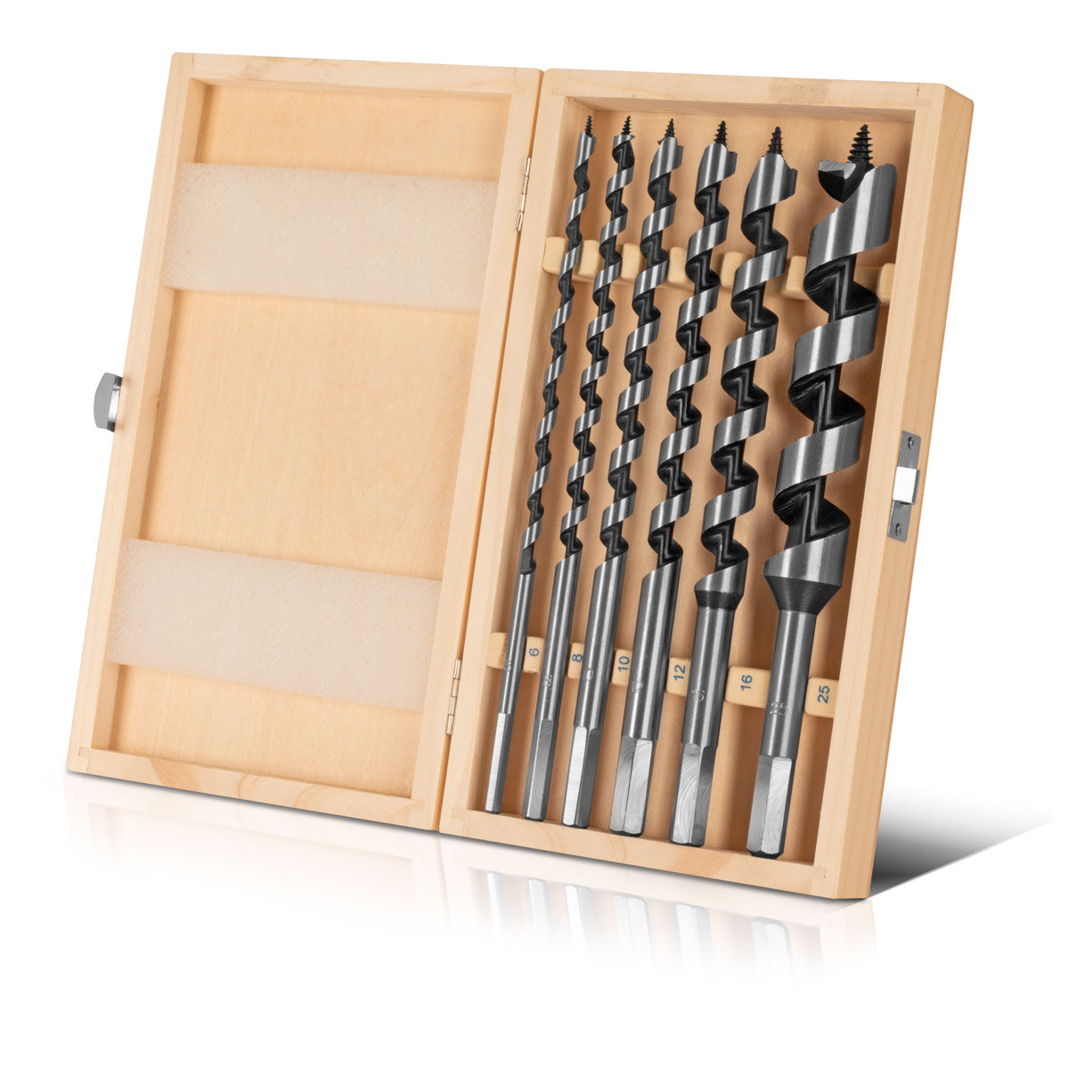 STAHLWERK Holz-Schlangenbohrer 6er Set 6 | 8 | 10 | 12 | 16 | 25 mm Spiralbohrer | Holzbohrer | Balkenbohrer | Lewis-Bohrer | Premium-Bohrer aus Carbon-Stahl