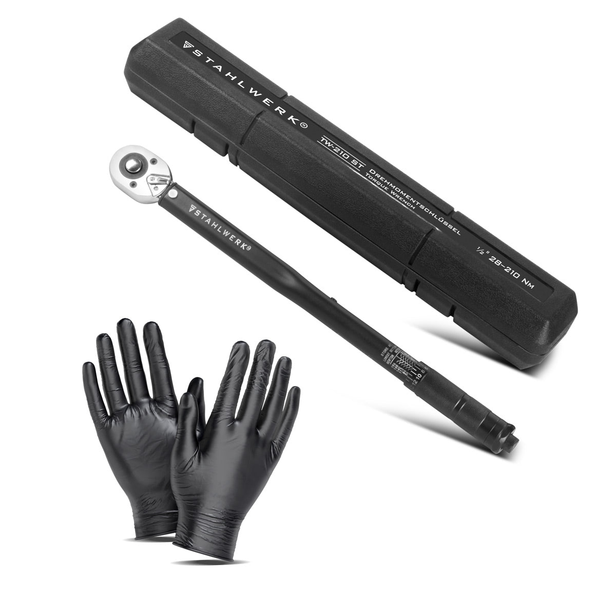 STAHLWERK Drehmomentschlüssel TW-210 ST 28-210 Nm 1/2“ Zoll Umschaltknarre | Ratschenschlüssel | Ratsche | Knarre mit Mikrometerskala