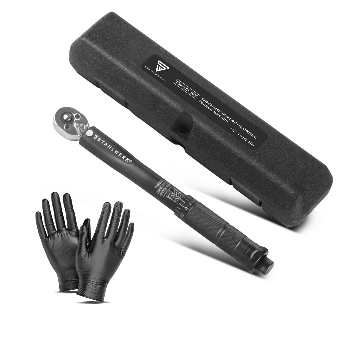 STAHLWERK Drehmomentschlüssel TW-10 ST 1-10 Nm 1/4“ Zoll Umschaltknarre | Ratschenschlüssel | Ratsche | Knarre mit Mikrometerskala