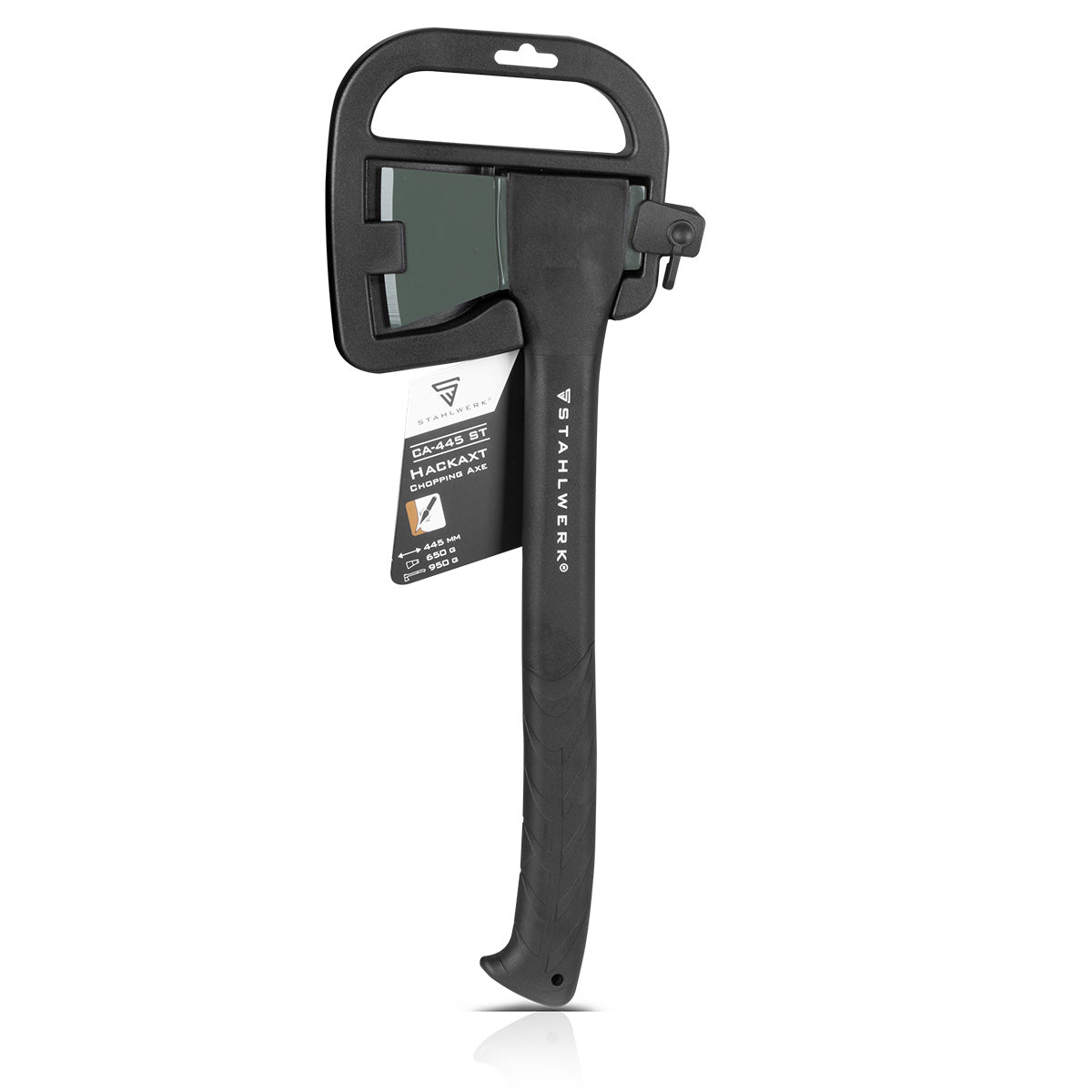 STAHLWERK Axt CA-445 ST 445 mm Beil | Fiberglasaxt | Handbeil | Universalaxt | Campingaxt | Campingbeil | Gartenaxt | Forstaxt aus geschmiedetem Carbon-Stahl mit stoßhemmendem Fiberglas-Griff