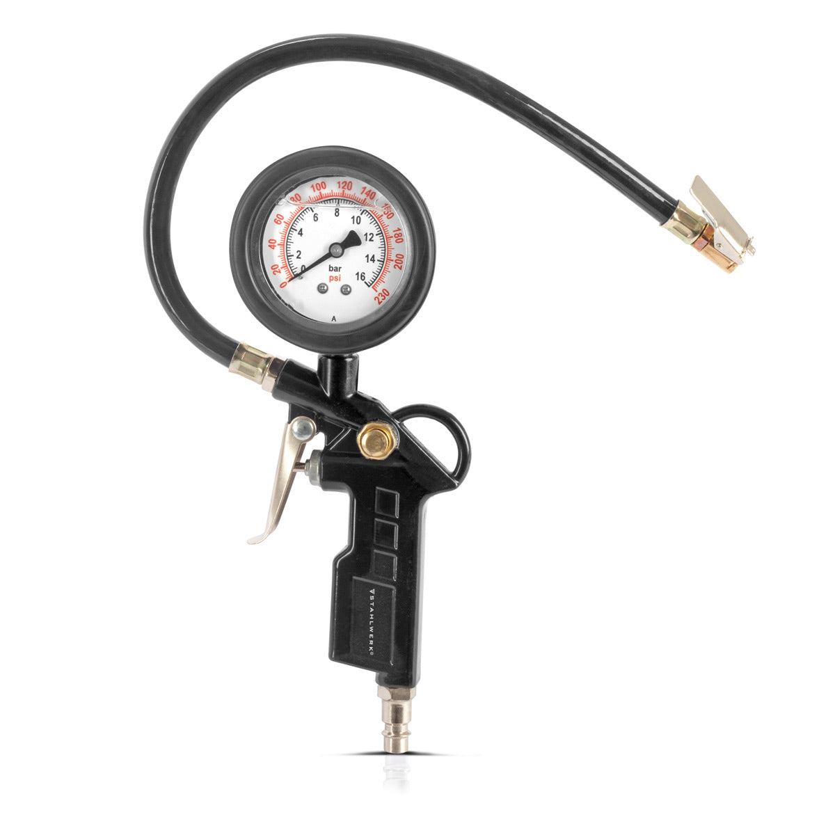 Steelworks compressed air tire pistol DRA-161 ST | Compressed air tire filler with manometer | 2-in-1 tire pressure tester for cars, trucks, motorcycle, bicycle | Measuring range 0 to 16 bar/ 0 to 230 PSI