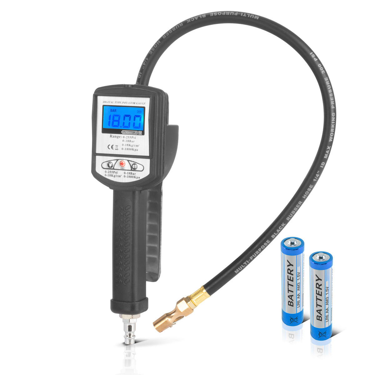 STAHLWERK Digitale Druckluft-Reifenfüllpistole DRP-18 ST | Druckluft Reifenfüller mit digitalem Manometer | Digital Reifendruckprüfer für PKW, LKW, Motorrad, Fahrrad | Messbereich 0-18 Bar / 0-255 PSI