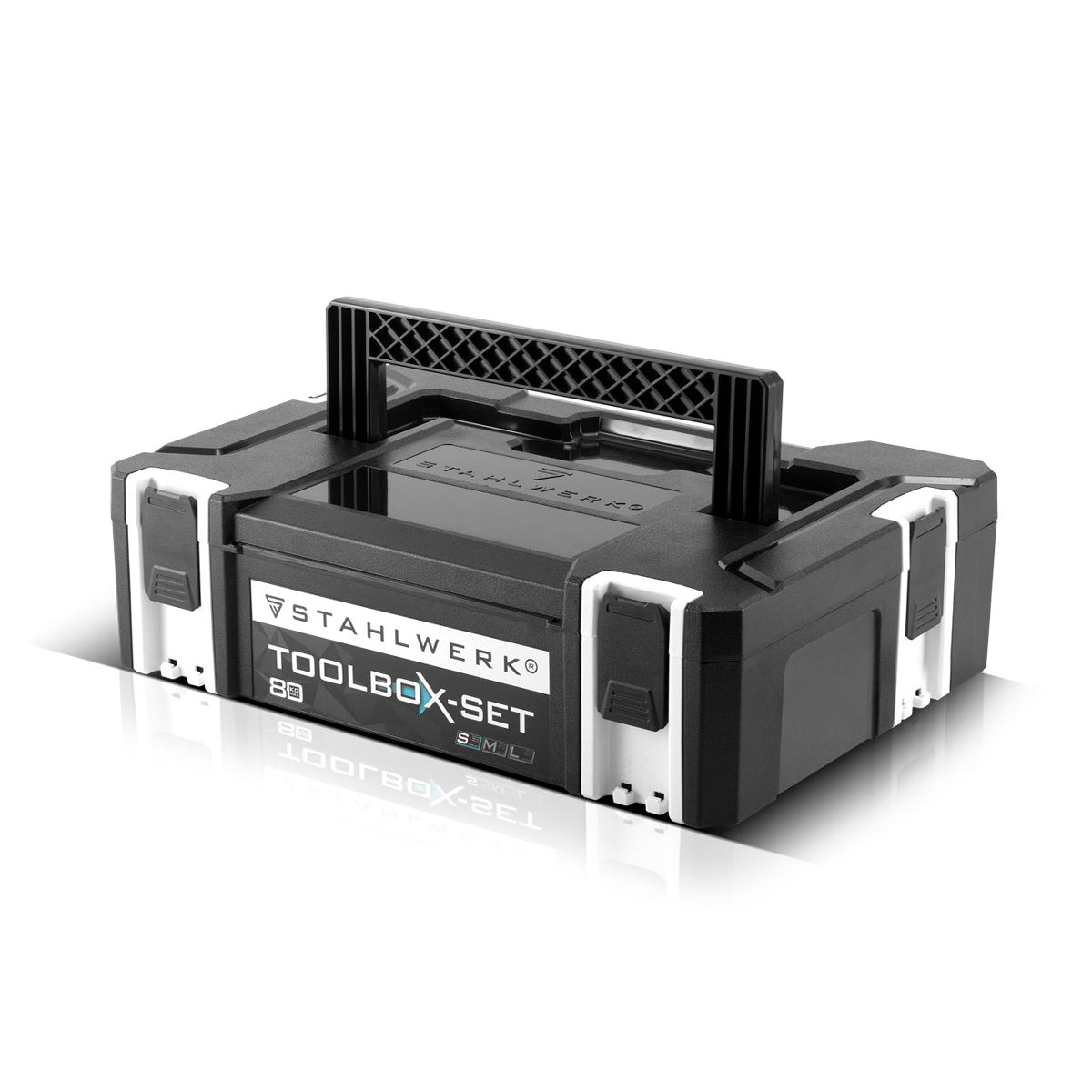 STAHLWERK Universal Toolbox Größe S 443 x 310 x 128 mm stapelbare Systembox | Werkzeugkiste | Werkzeugkoffer | Werkzeug-Organizer im Modul-System aus hochbelastbarem ABS-Kunststoff mit Tragegriff
