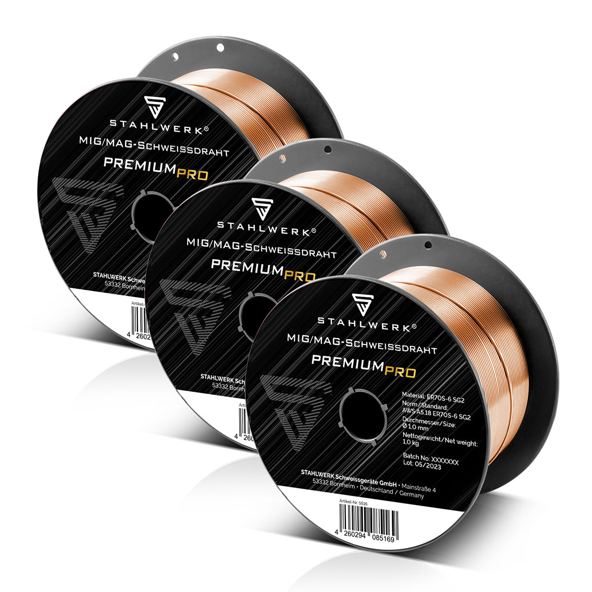 STAHLWERK 3 x MIG MAG Schweißdraht ER70S-6 SG2 Ø 1,0 mm S100/D100 Drahtrolle 1 kg