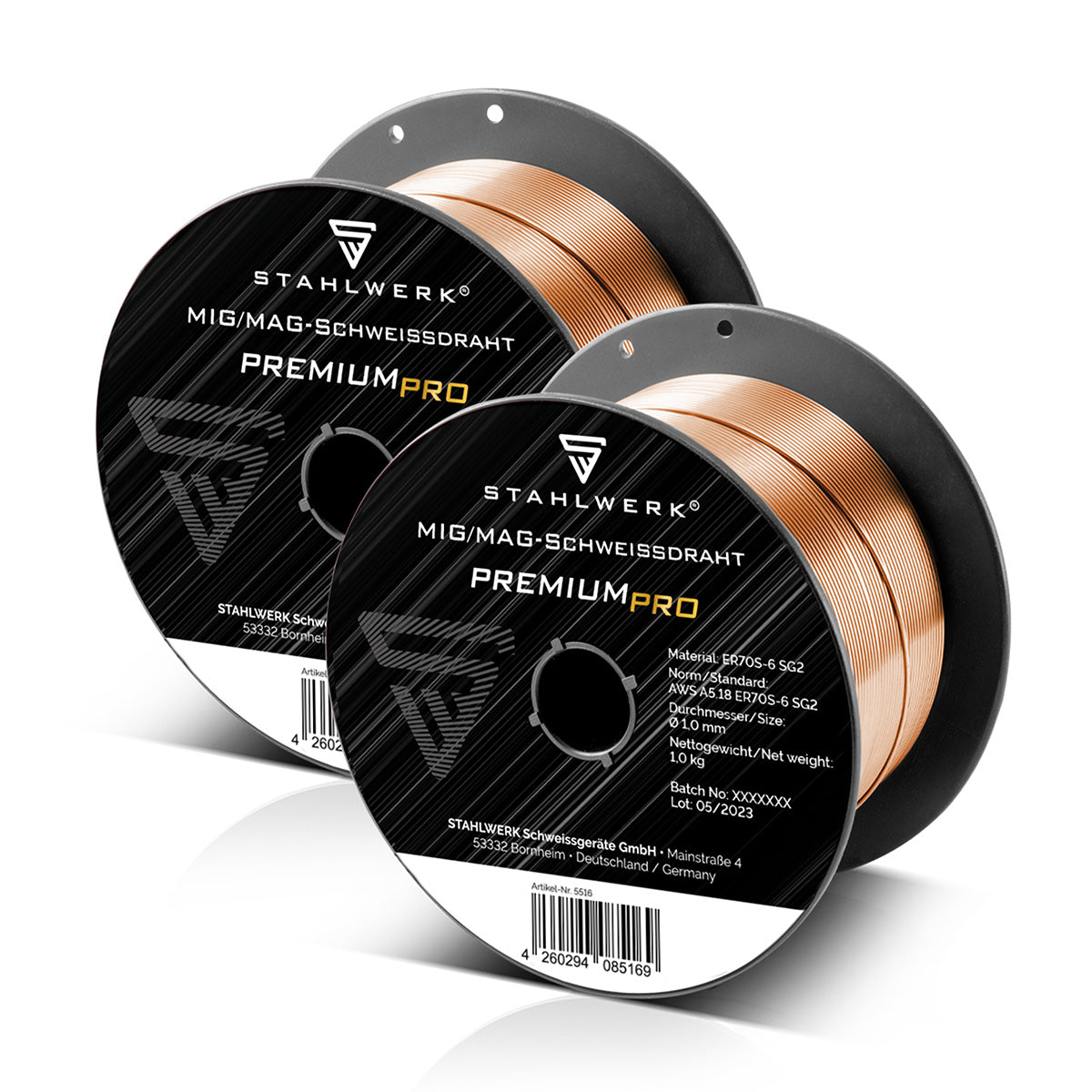 Steelworks 2 x MIG Mag welding wire ER70S-6 SG2 Ø 1.0 mm S100/D100 wire roller 1 kg
