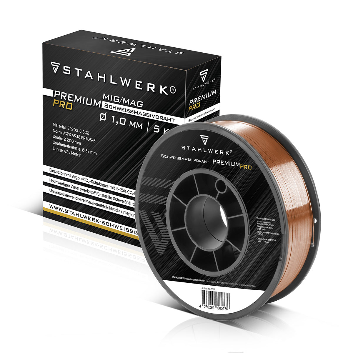 Stahlwerk Mig Mag Premium Welding Wire ER70S-6 SG2 Ø 1,0 mm S200 / D200 Rouleau de fil 5 kg