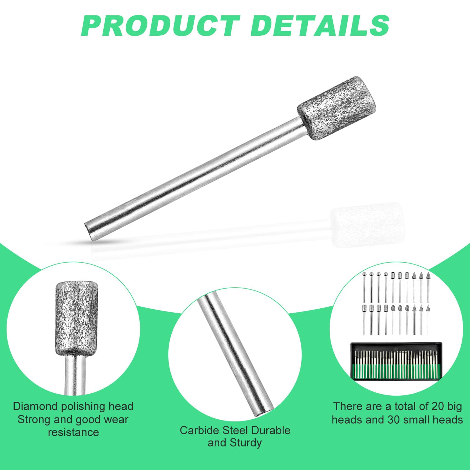 USB-Gravierstift 50 Stück Diamant Fräser Set, Diamant Fräser für Stein, Glas, Keramik, Schnitzen, Schleifen, Polieren, Gravieren, Bohren, Silber