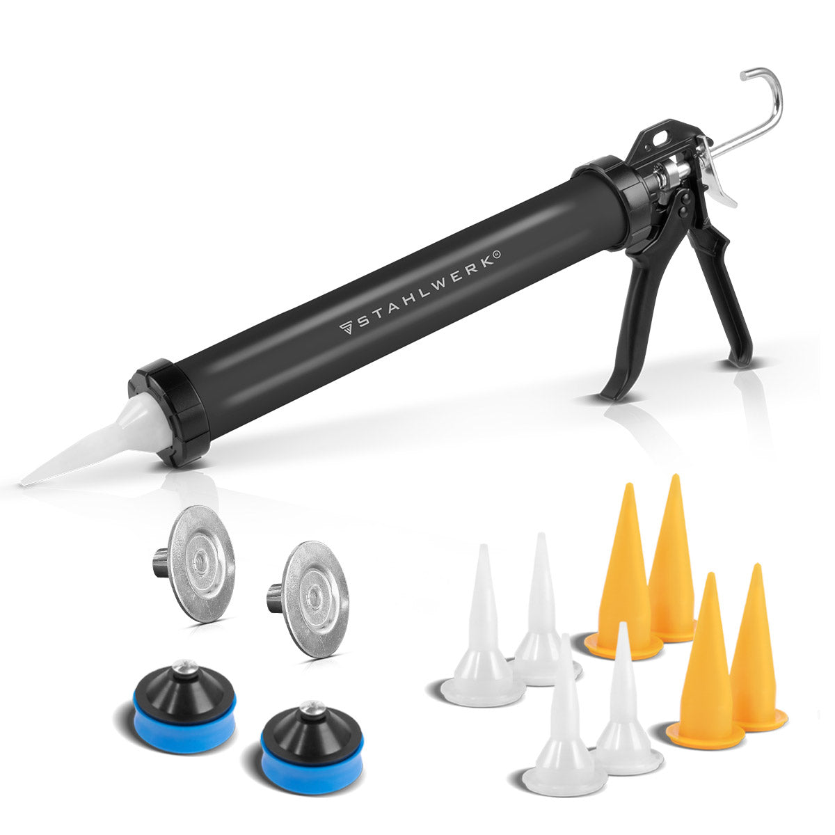 STAHLWERK Silikonpistole SPB-600 ST mit 600 ml aus Aluminium Silikonpresse | Acrylpistole | Kartuschenpresse | Beutelpresse | Silikonspritze | Kartuschenpistole für Kartuschen und Schlauchbeutel