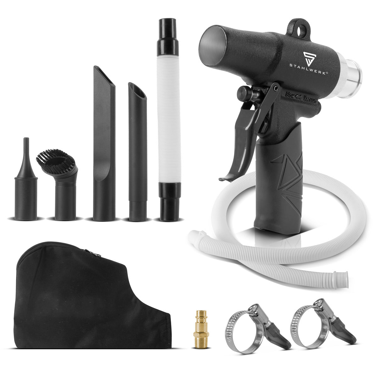 Pistola de limpieza SWIT de stwit con acero en acero con succión con la función de succión y viento | Pistola de succión | Pistola Blas | Pistola de altura de aire de aire comprimido | Aspiradora de aire comprimido con bolsa de polvo