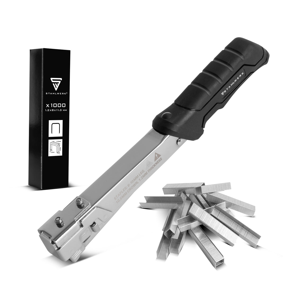 Steelworks Hammertacker con 1000 PROFI-Tacker di TackerKlampen | Tacking Tacker | Attaccante a mano | PAG opuscolo | Hammeragler | Klammertacker | Brainer per staffe 6-10 mm Tipo G