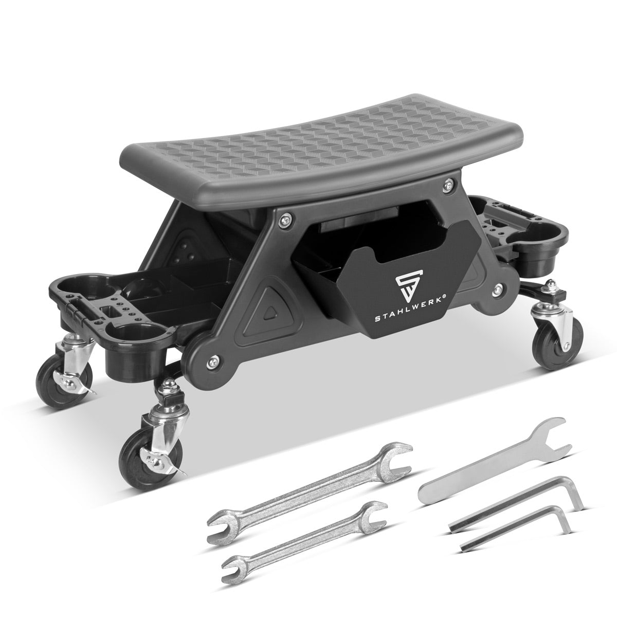 Stahlwerk Atölye Dışkısı WRS-185 185 kg Yük Kapasite Çalıştayı Atölyesi Başkanı | Rulo Dışkı | Çekmece, depolama bölmeleri, kolay çalışan direksiyon silindirleri ve Can Tutucuları ile Atölye Trolling koltuğu