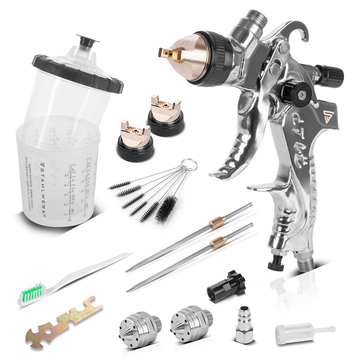 Stahlwerk HVLP Pintura Pistol SG-2550 St con 1.4 | 1.7 | Conjunto de boquilla de 2.0 mm y 650 ml de taza de ensamblaje | Profi Spray Gun | Pistola de pulverización | Pistola rociadora