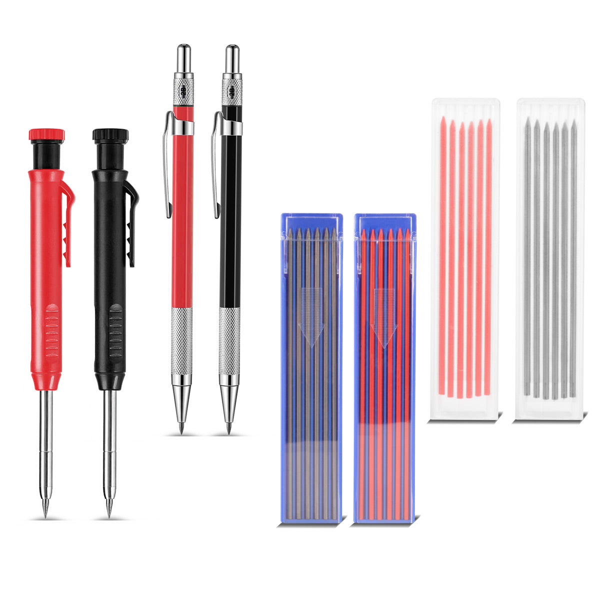 SEACTERSE MARKER MARCADOR DEL AGUJERO 4ER 4ER con 36 fechas de reemplazo y lápiz puntiagudo integrado | Bohrlochmarker | Lápiz Zimmermann | Markierstift | BAUSTE Marker | Lápiz de presión