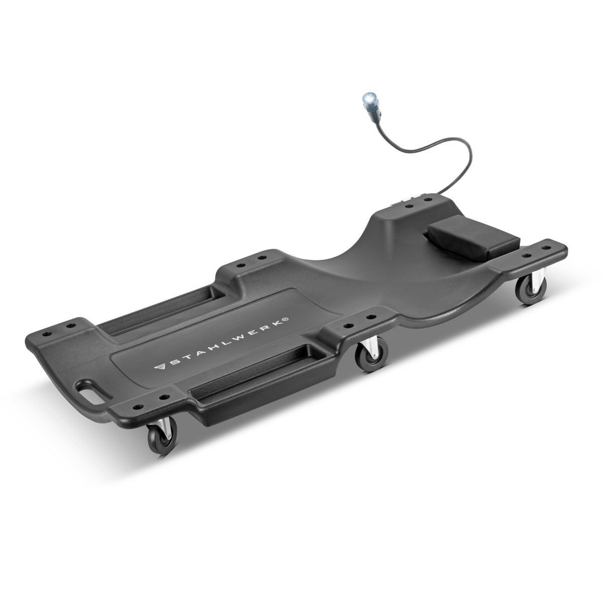 STAHLWERK Kfz-Rollbrett RCL-40 ST mit integriertem LED-Licht, 500 kg Tragkraft und 6 beweglichen Rollen, Montagerollbrett | Montageliege | Werkstattrollbrett | Werkstattliege aus robustem Kunststoff