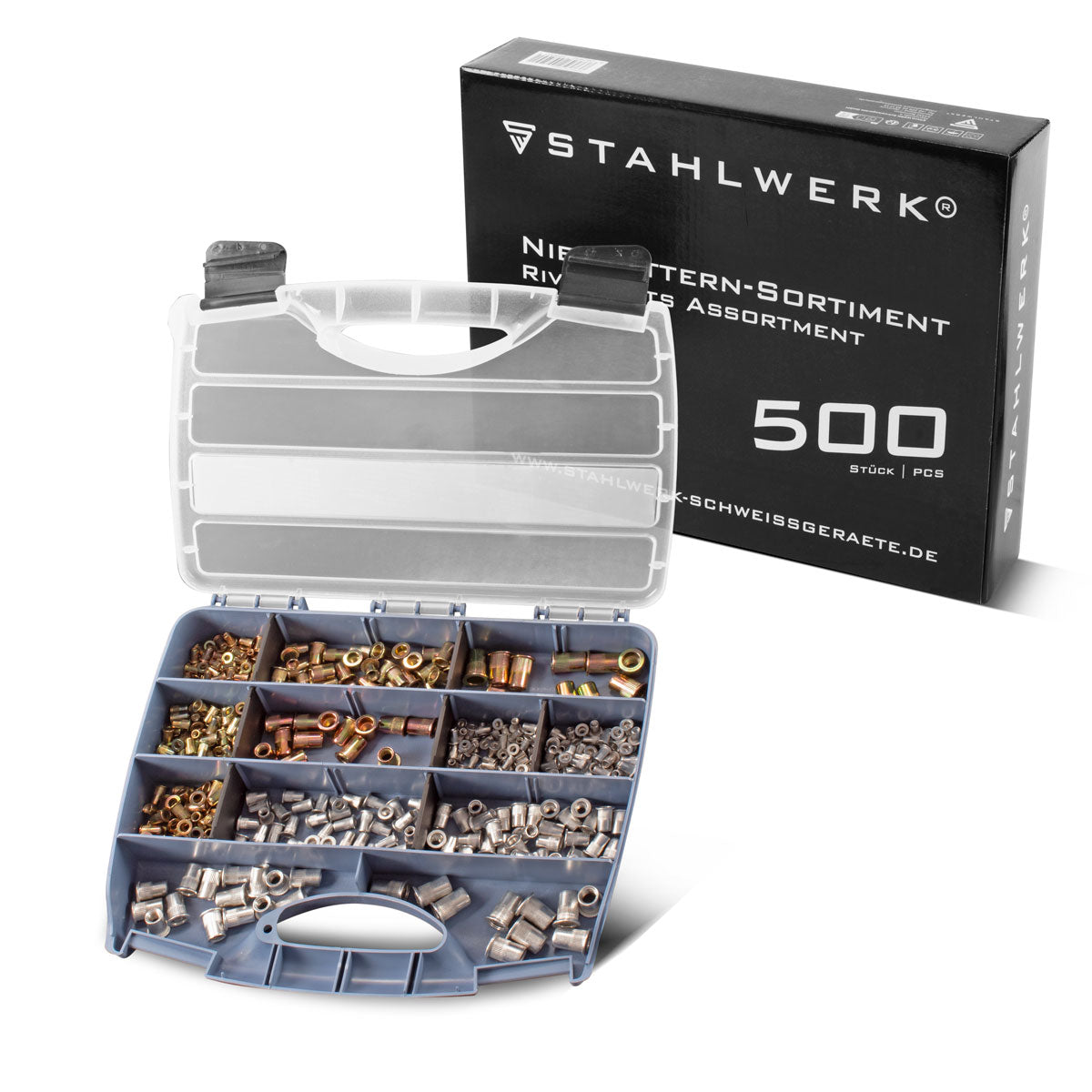 Écrou de rivet Steelworks pour tendeurs d'écrou rivet 500 en partie | Loyers filetés de haute qualité en aluminium et en acier dans le cas pratique | Exchange Thread M3 | M4 | M5 | M6 | M8 | M10