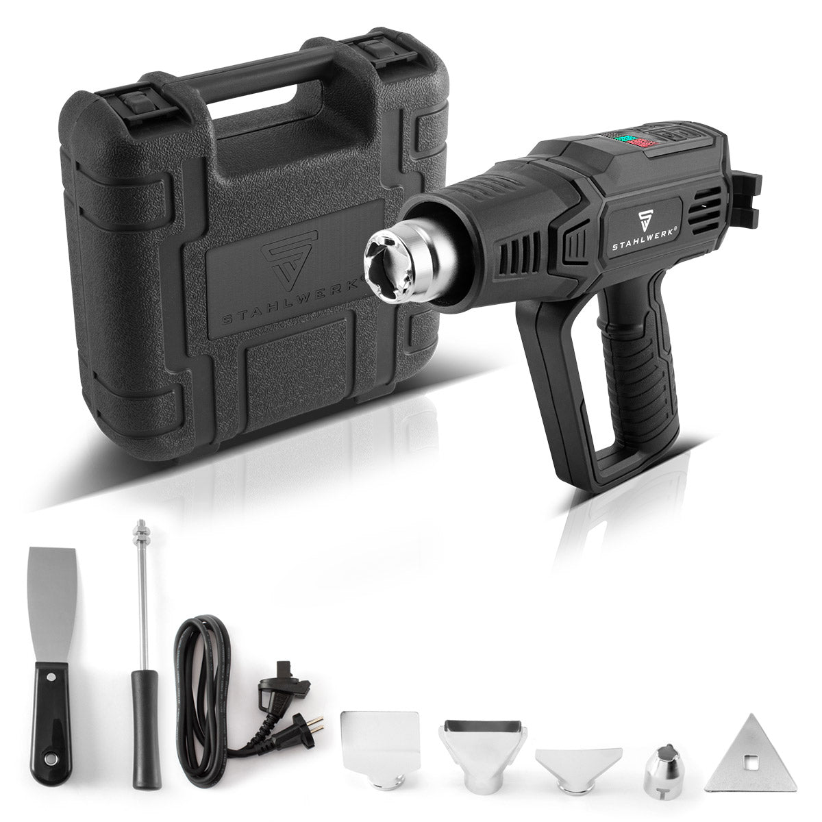 STAHLWERK HP-2000 PRO 2.000 Watt starke Heissluftpistole und Heissluftfön bis 600 Grad mit LED-Display und Digitalsteuerung | Heissluftgebläse zum Schweissen, Löten, Schrumpfen